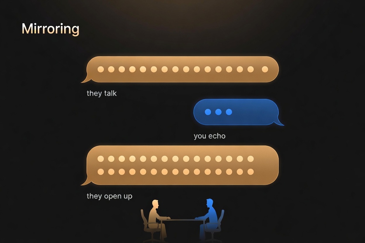 Mirroring: they talk, you echo their last words, they open up